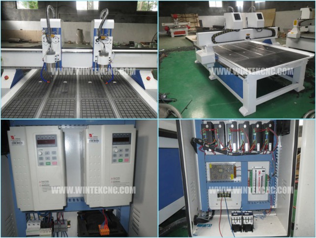 details of Double heads 4x8ft cnc router for wood furniture working